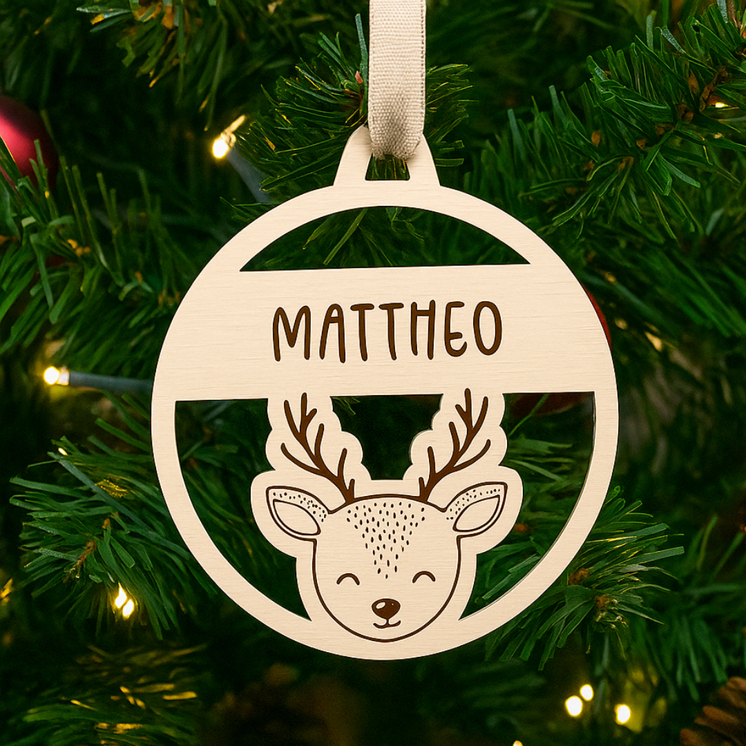 Boule premier noël personnalisée en bois - Mobju