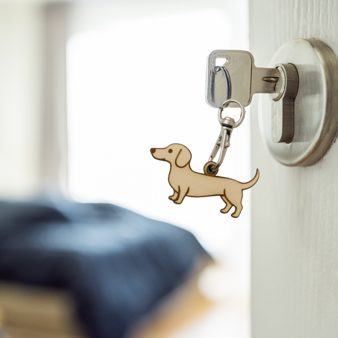 Porte Clés En Bois Teckel - Mobju