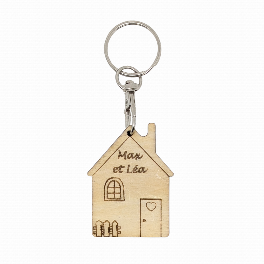 Porte Clés Bois Personnalisé Maison - Mobju