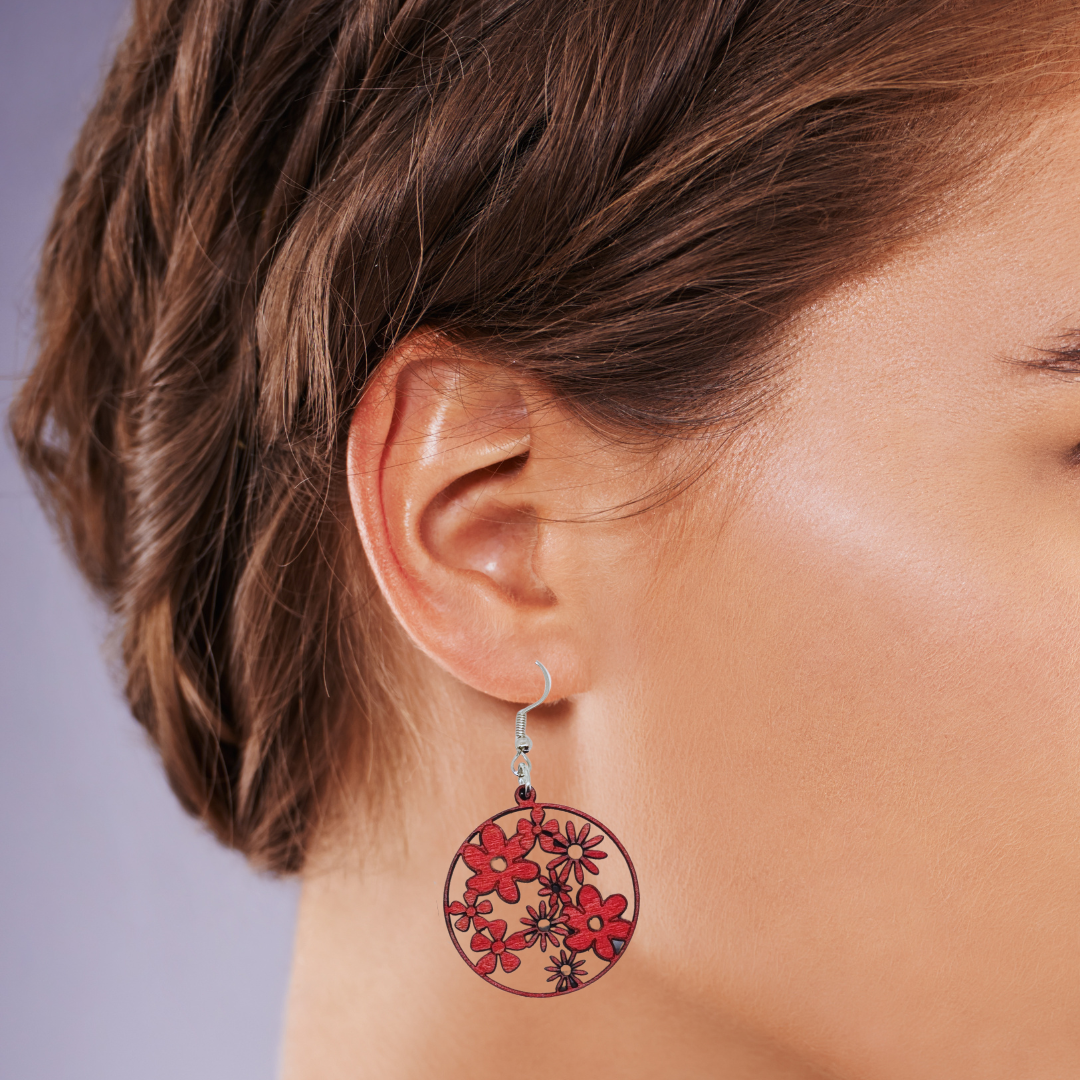 Boucles D'oreilles En Bois Fleurs - Mobju