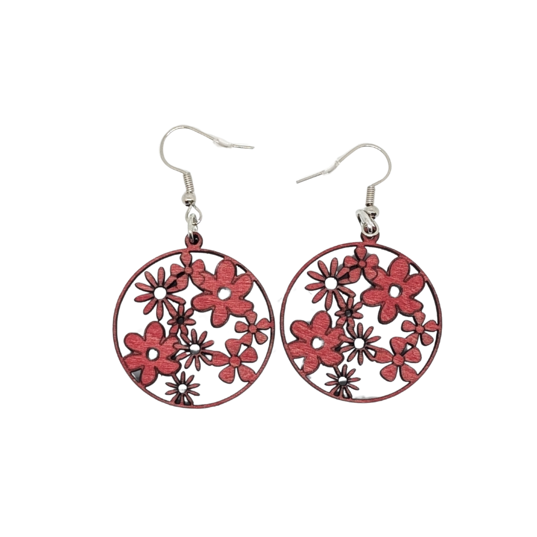 Boucles D'oreilles En Bois Fleurs - Mobju
