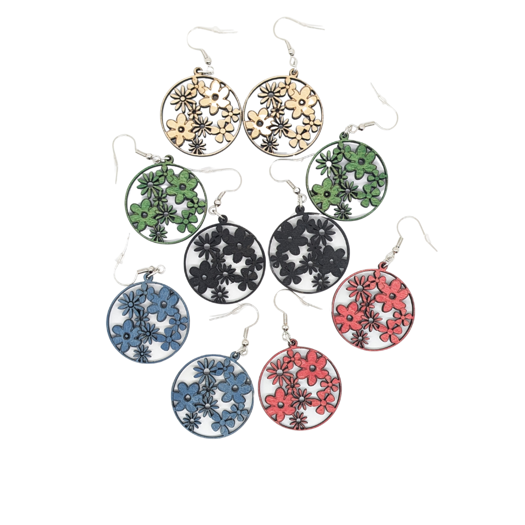 Boucles D'oreilles En Bois Fleurs - Mobju