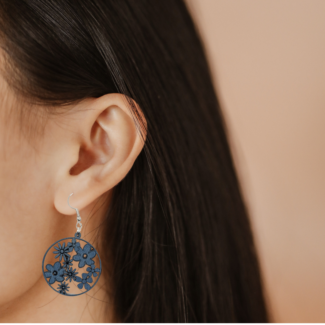 Boucles D'oreilles En Bois Fleurs - Mobju