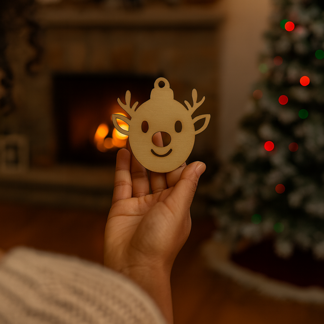 Boule de noel en bois renne - Mobju