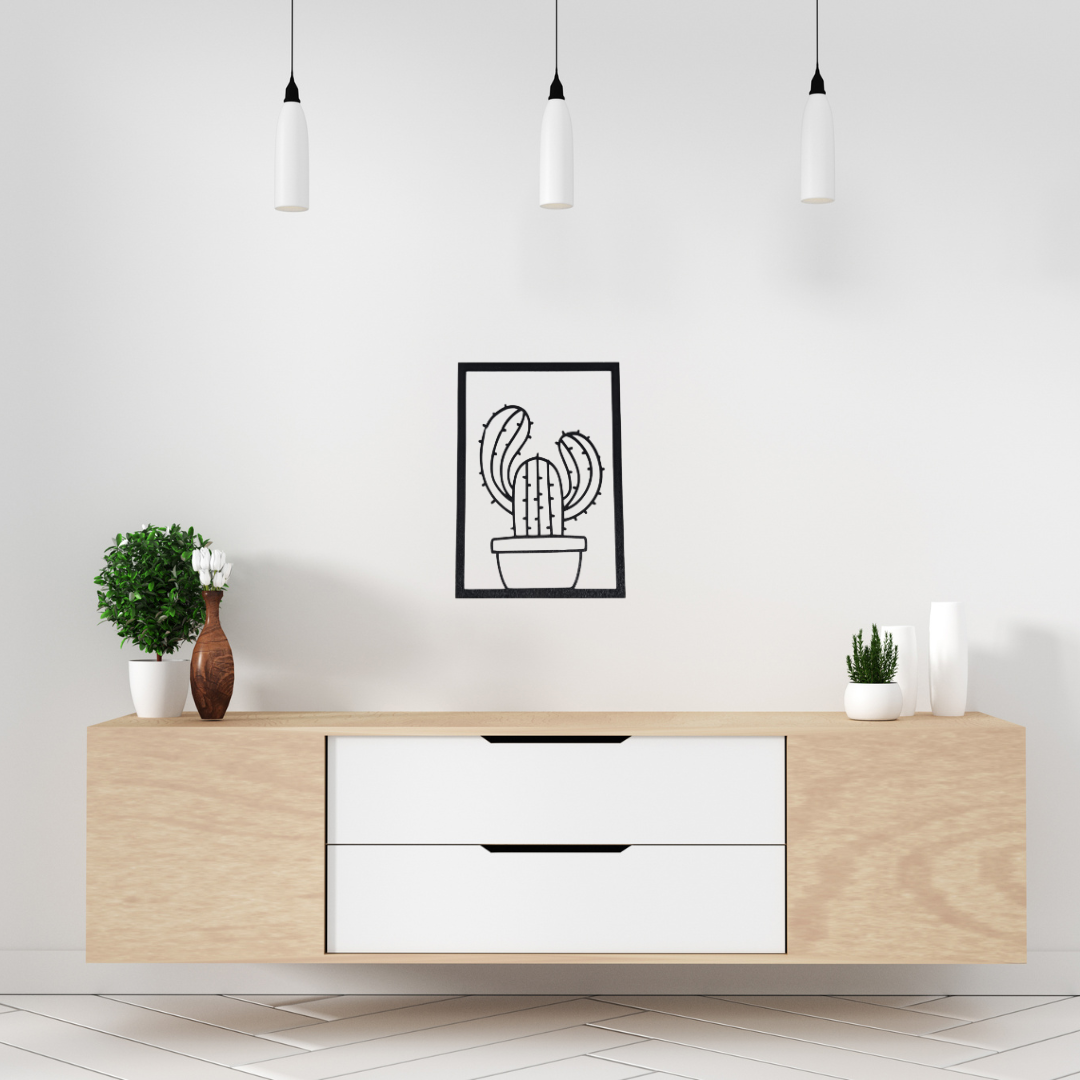Cadre Mural En Bois Cactus 3 Branches - Mobju