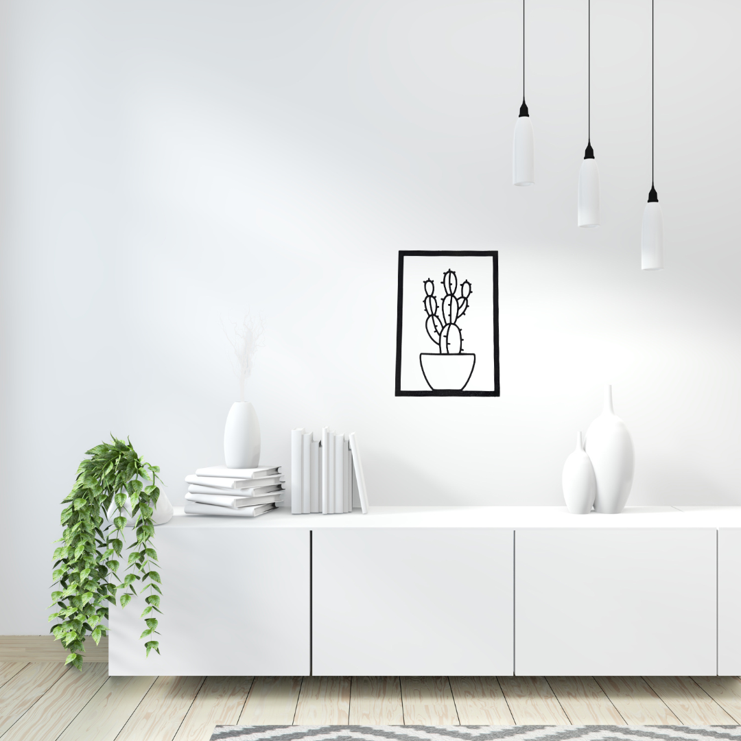 Cadre Mural En Bois Cactus Boutons - Mobju