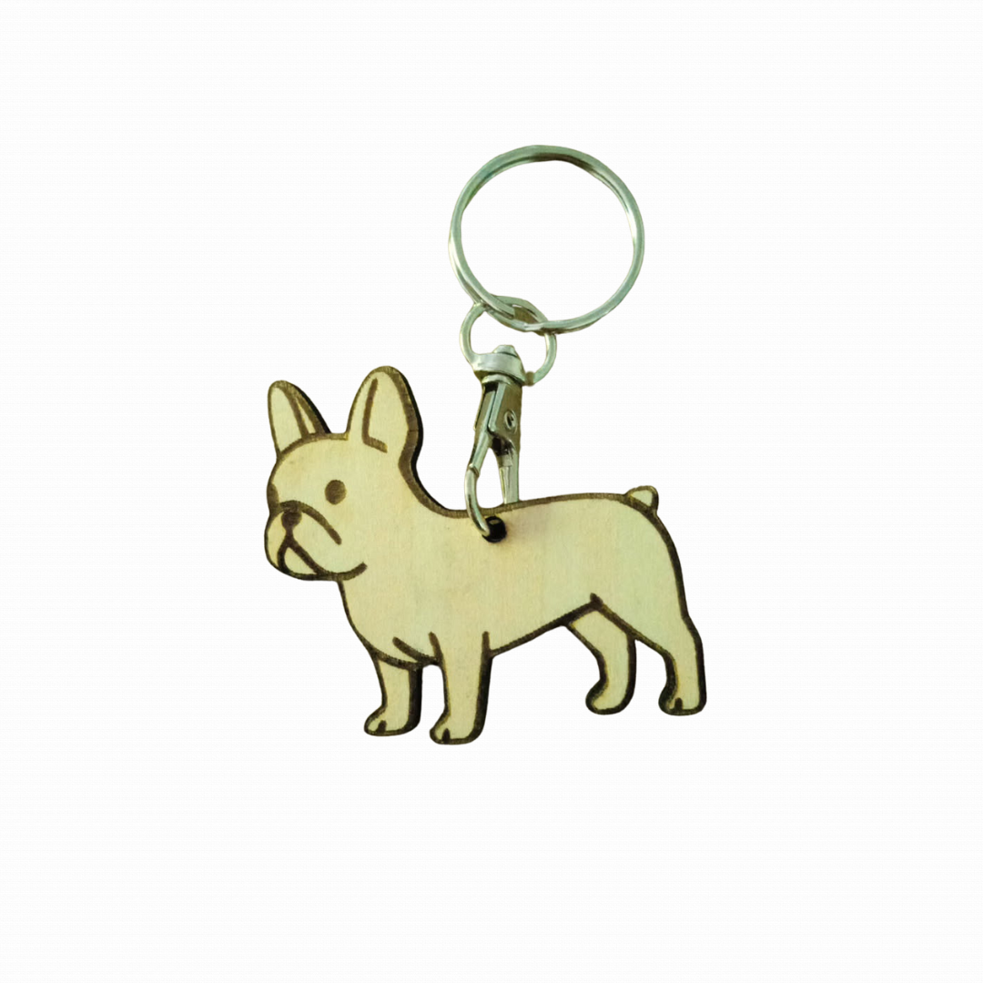 Porte Clés En Bois Bouledogue