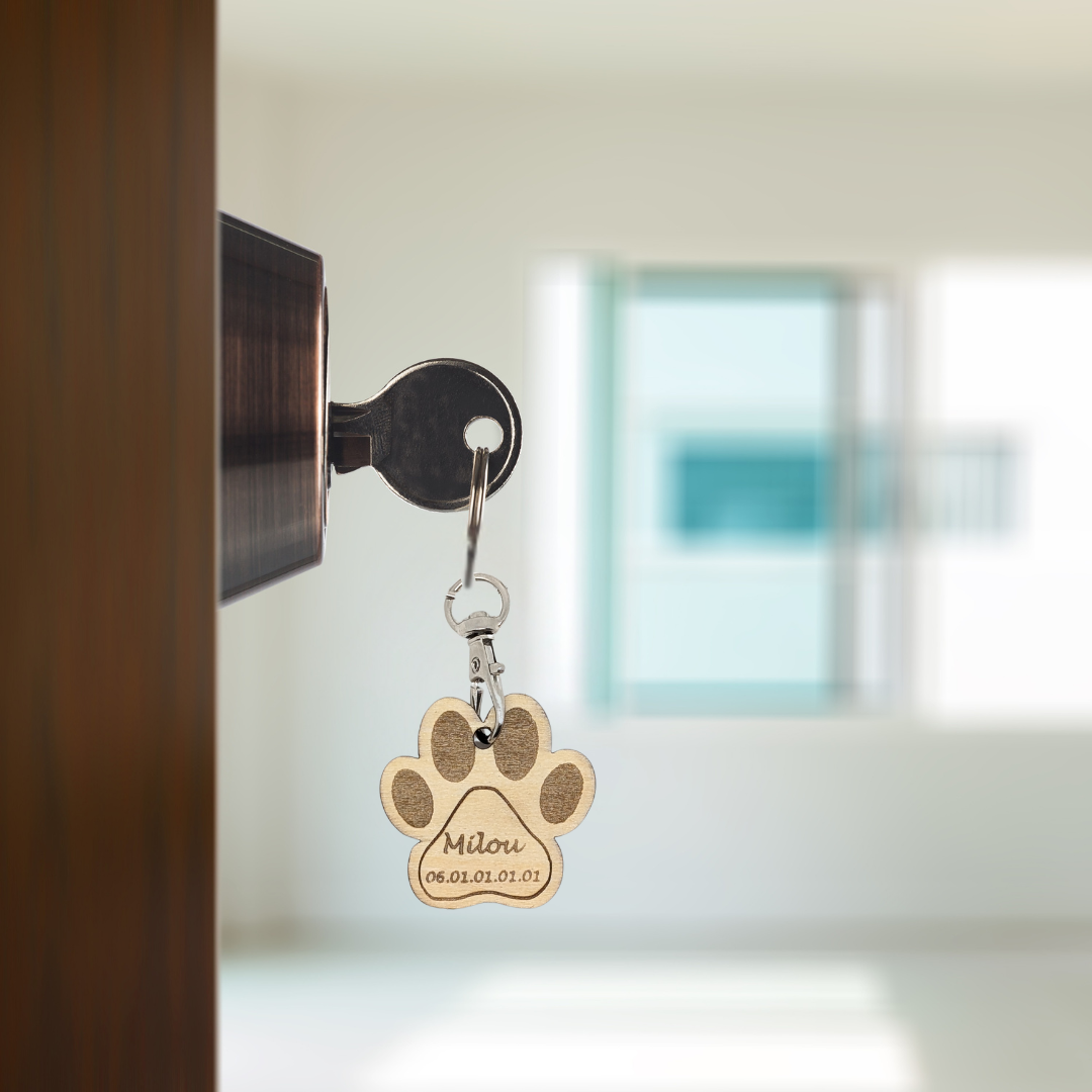 Porte Clés Bois Personnalisé patte de chien - Mobju