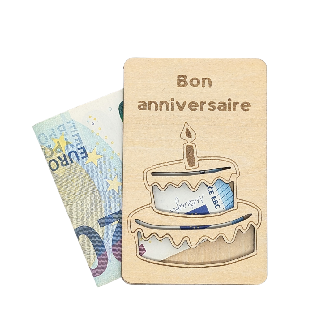 Porte carte cadeau en bois Bon Anniversaire - Mobju