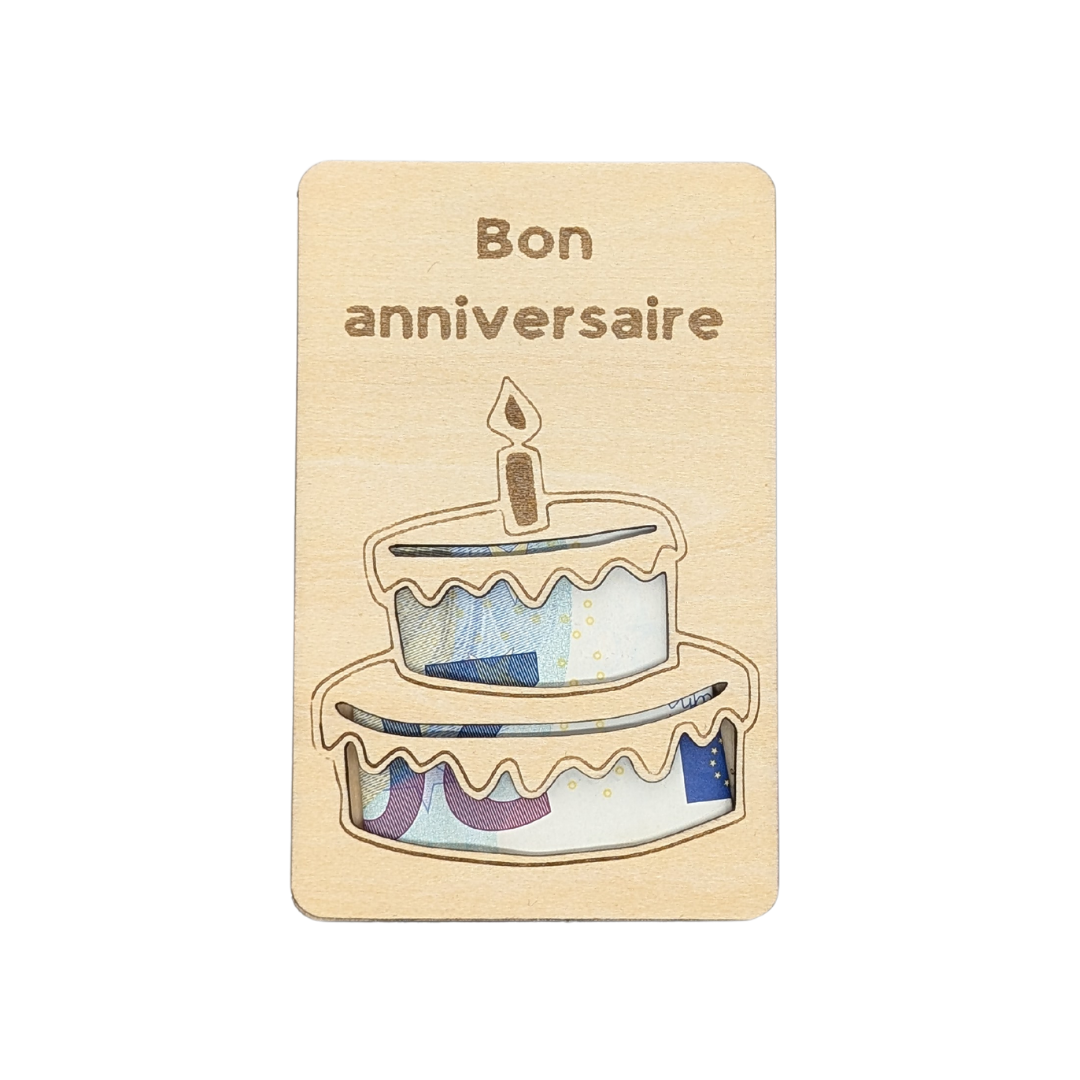 Porte carte cadeau en bois Bon Anniversaire - Mobju
