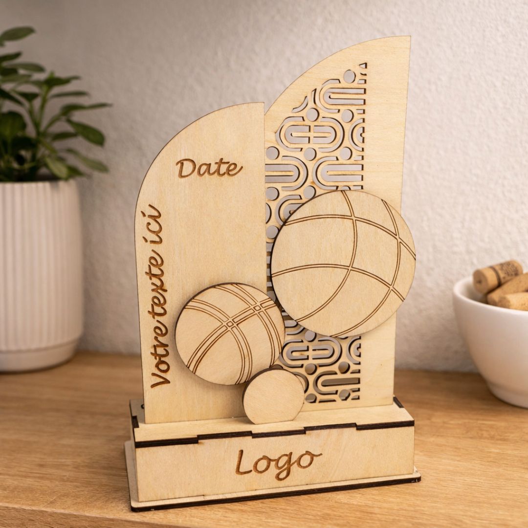 trophée bois pétanque personnalisé