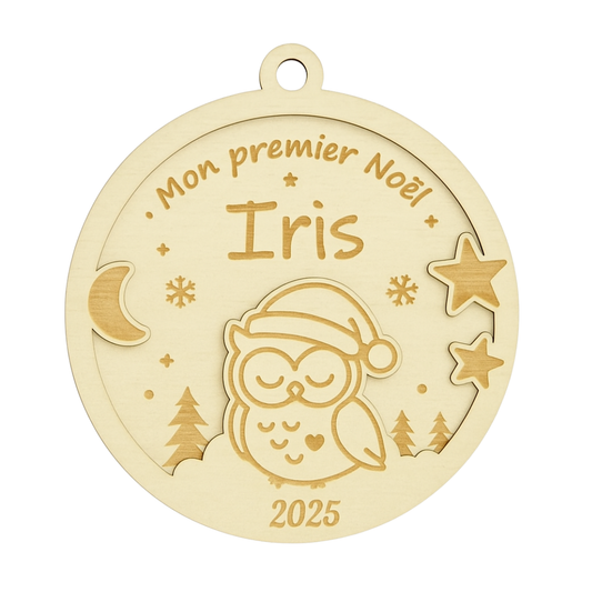 Boule de Noël bois personnalisée bébé - Mobju