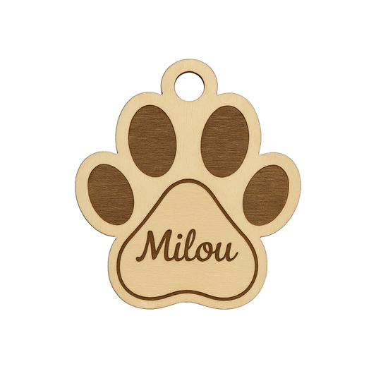 Boule de noel en bois patte de chien personnalisée - Mobju