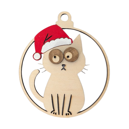 Boule de noël en bois chat - Mobju