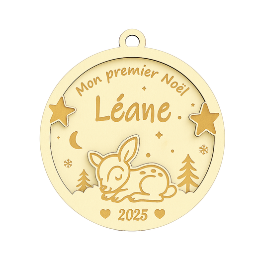 Boule de noël personnalisable en bois avec prénom bébé - Mobju