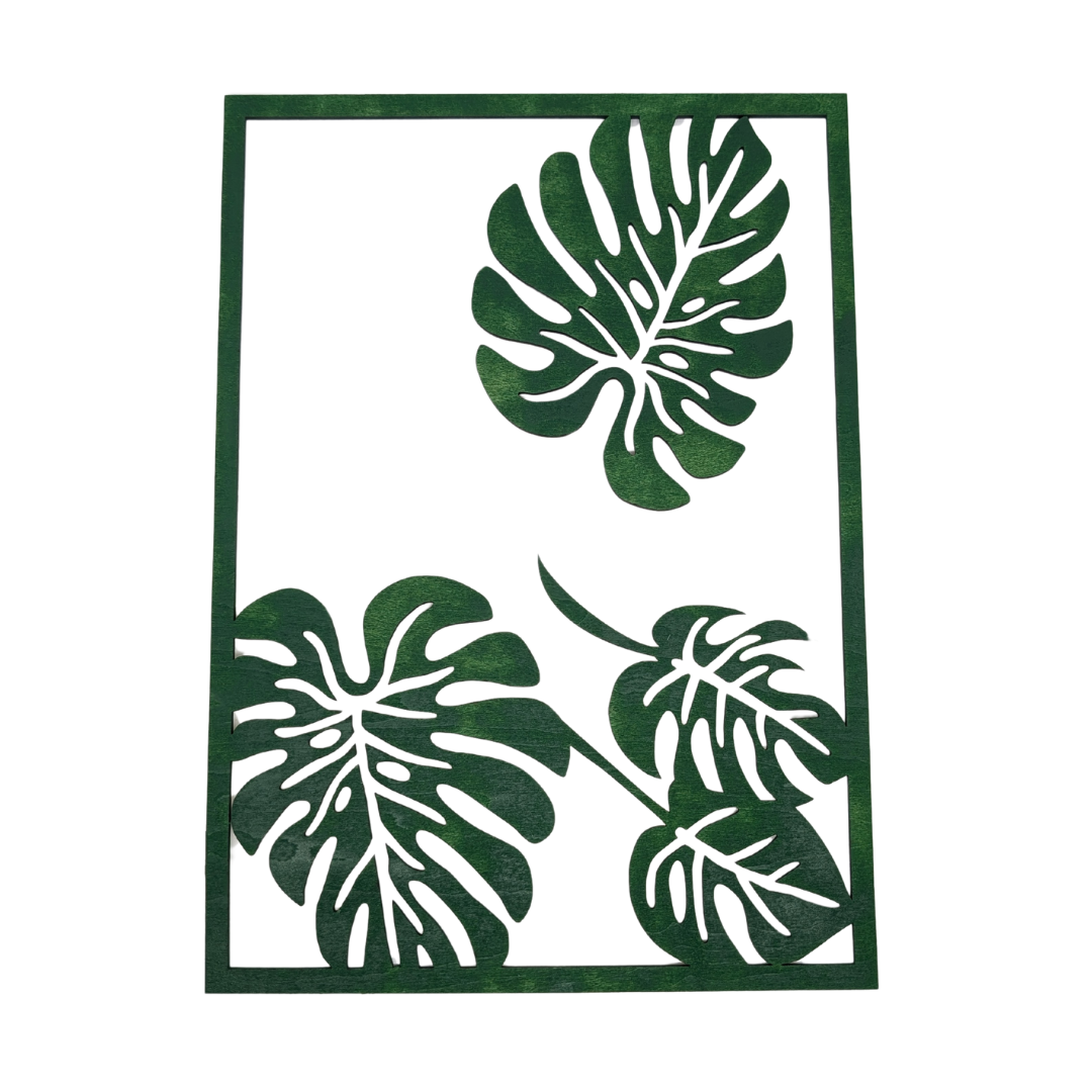 Cadre Mural Bois Feuilles Tropicales