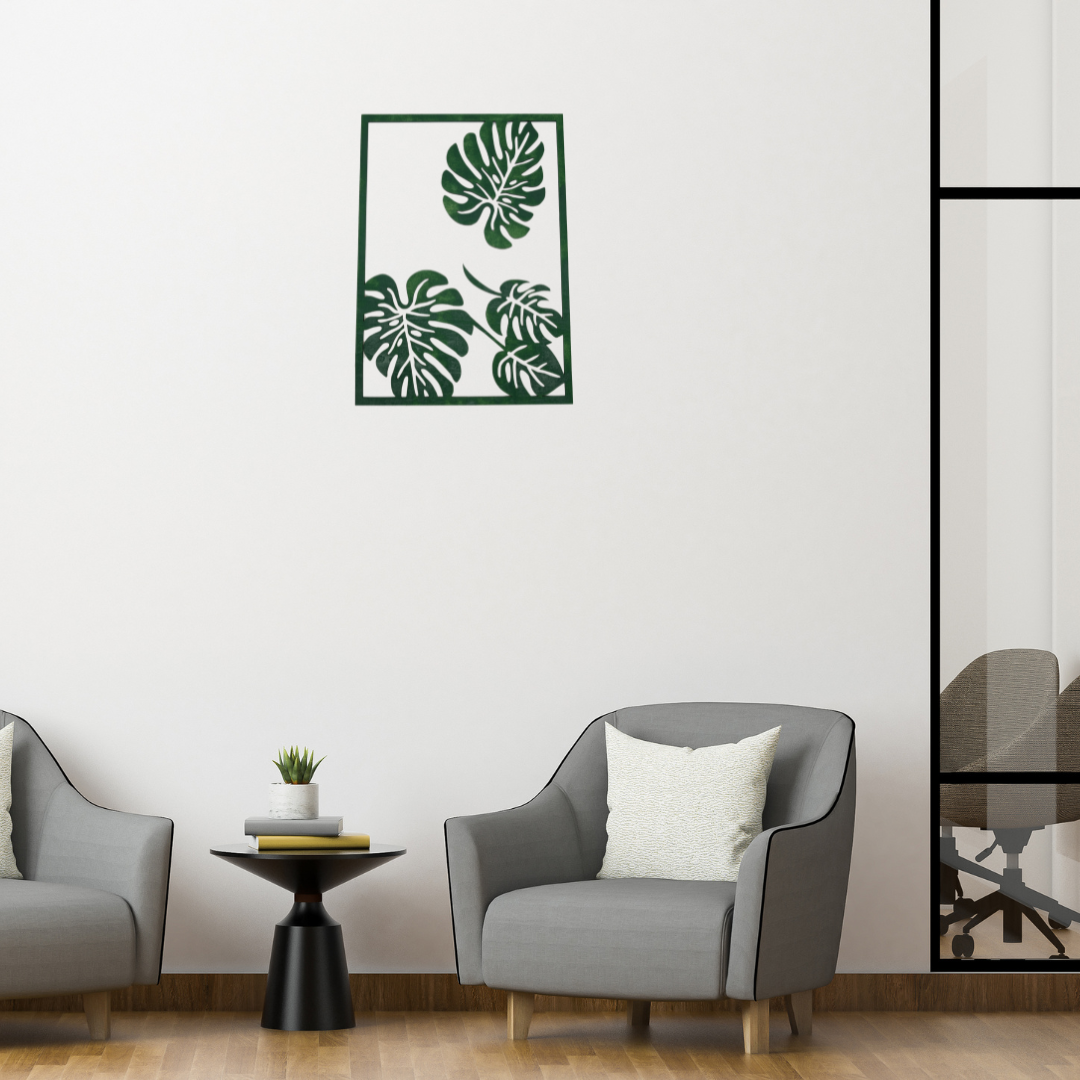 Cadre Mural Bois Feuilles Tropicales
