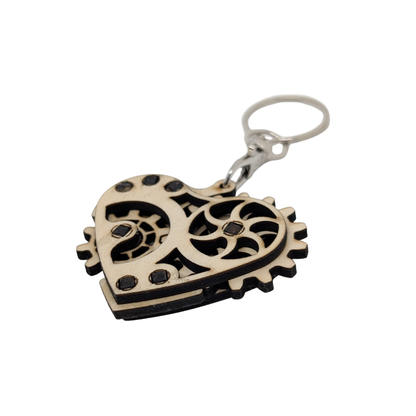 Porte Clés En Bois Coeur Mécanique - Mobju
