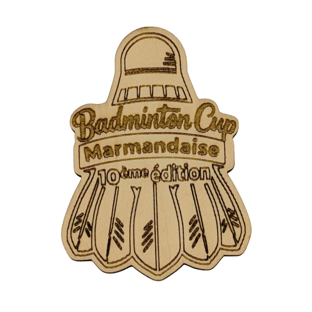 Aimant en bois badminton personnalisé - Mobju