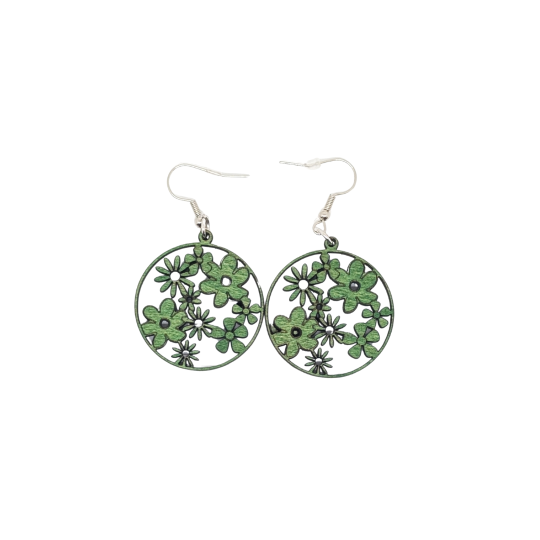 Boucles D'oreilles En Bois Fleurs - Mobju