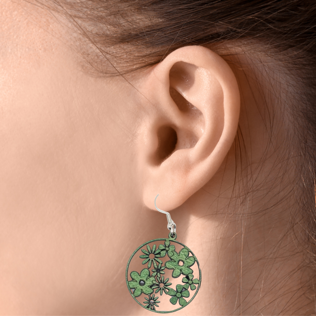 Boucles D'oreilles En Bois Fleurs - Mobju