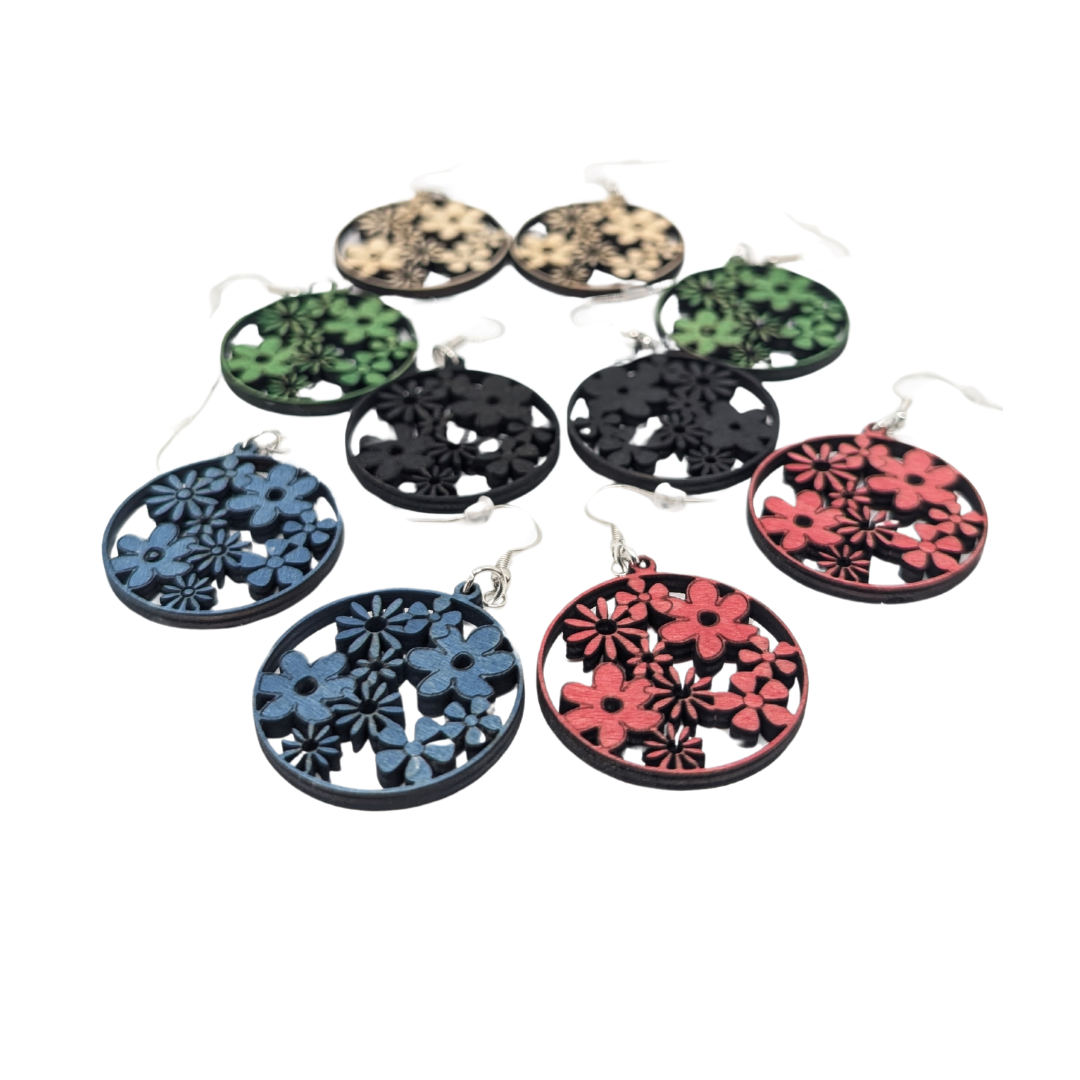 Boucles D'oreilles En Bois Fleurs - Mobju