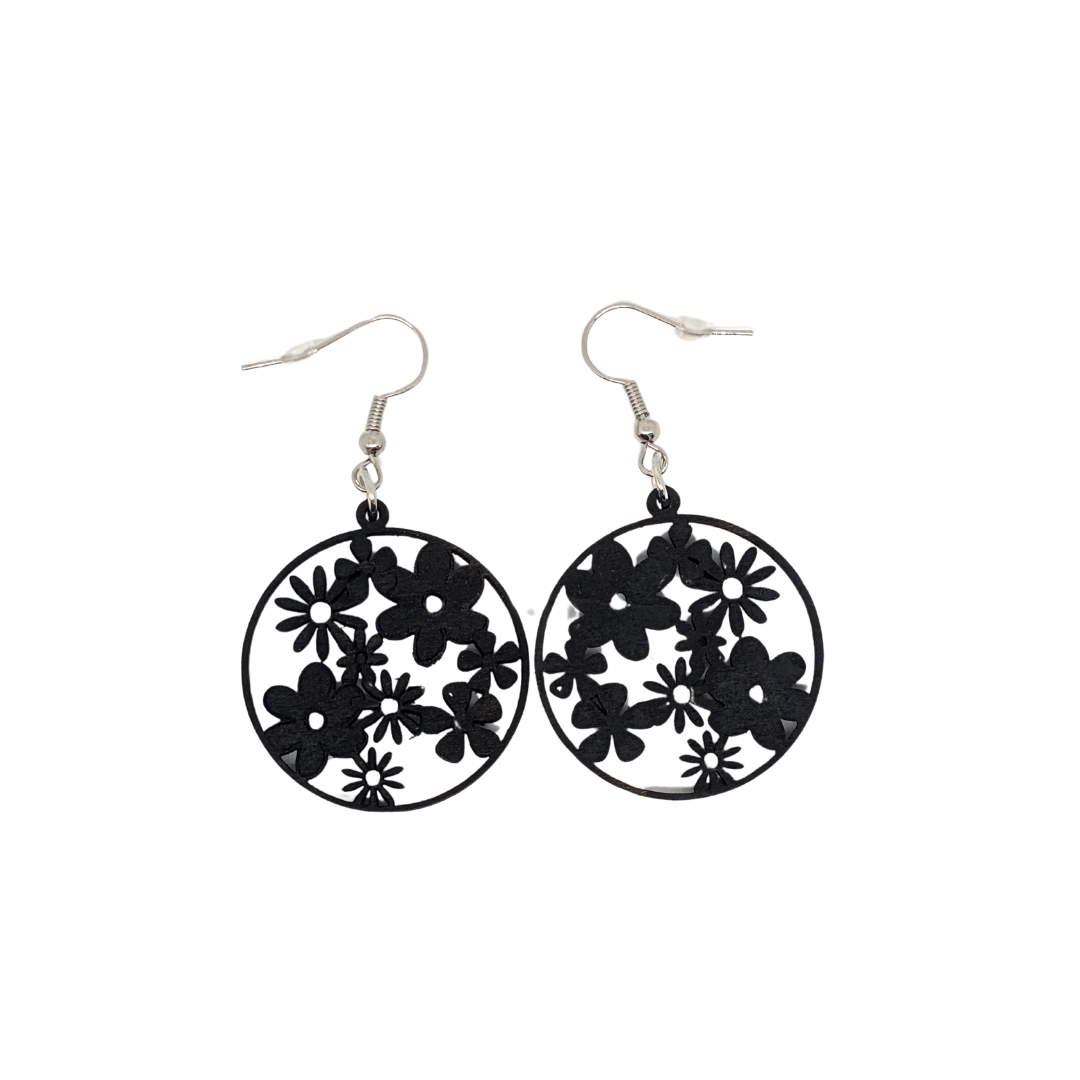 Boucles D'oreilles En Bois Fleurs - Mobju