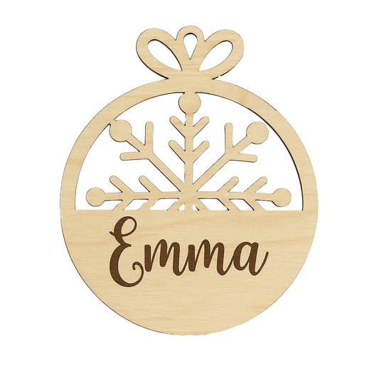 Boule de Noel en bois personnalisée prénom flocon - Mobju