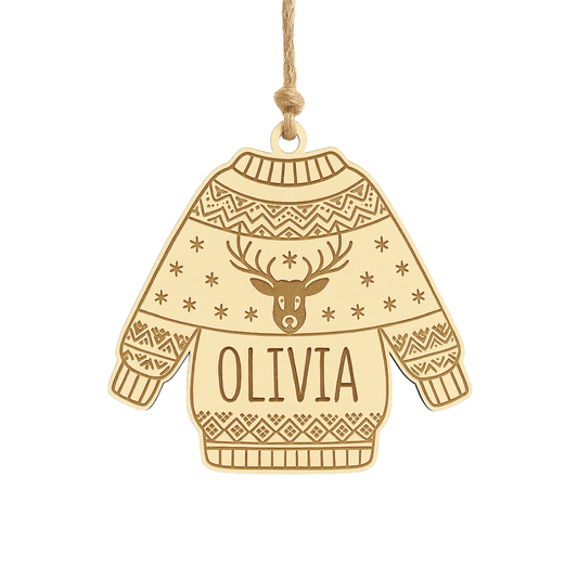 Boule de Noël en bois pull personnalisé - Mobju