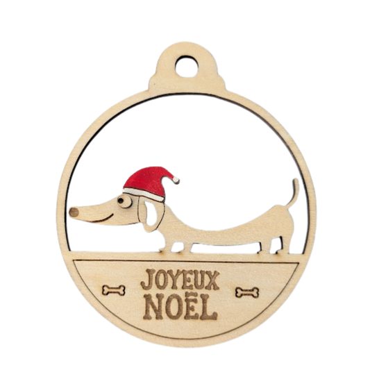 Boule de noël en bois teckel - Mobju