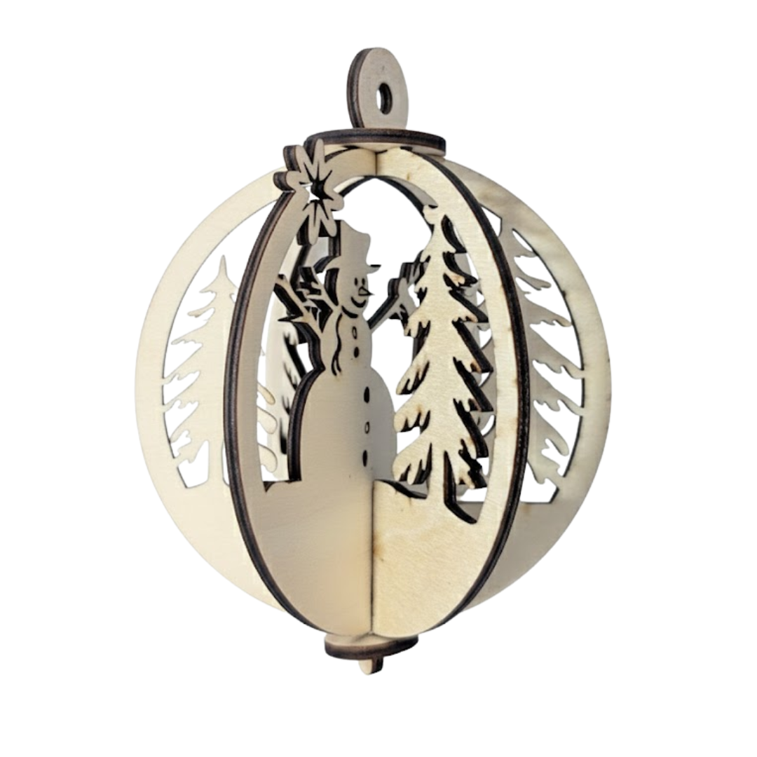 Boule de Noel en bois 3D Bonhomme de Neige - Mobju