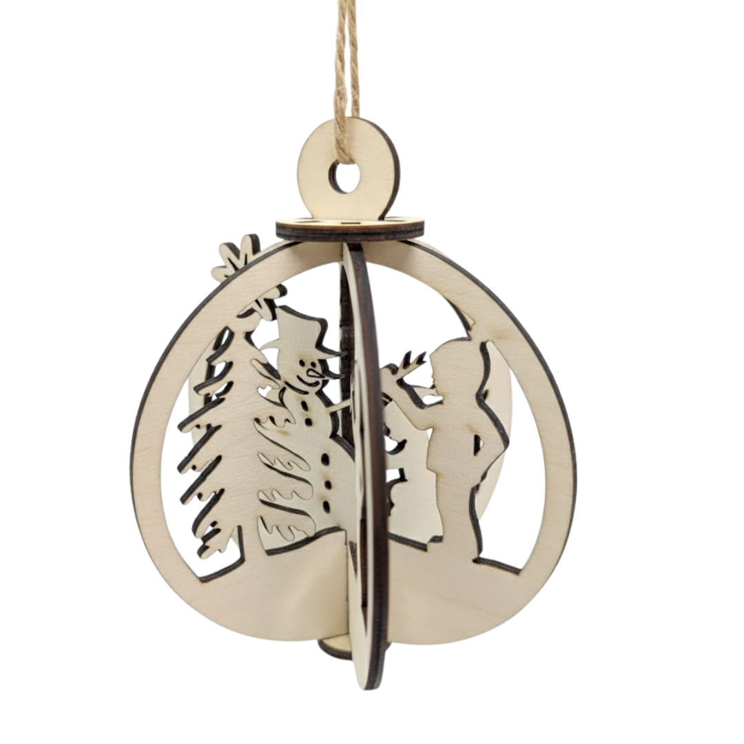 Boule de Noel en bois 3D Bonhomme de Neige - Mobju