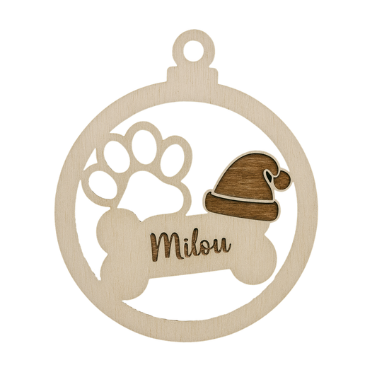 Boule de noel en bois os chien personnalisée - Mobju