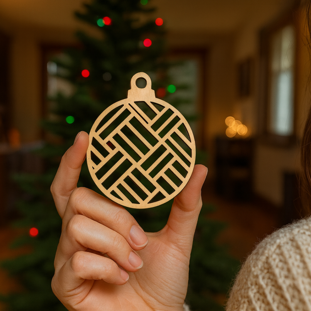 Boule de Noël en bois géométrique - Mobju