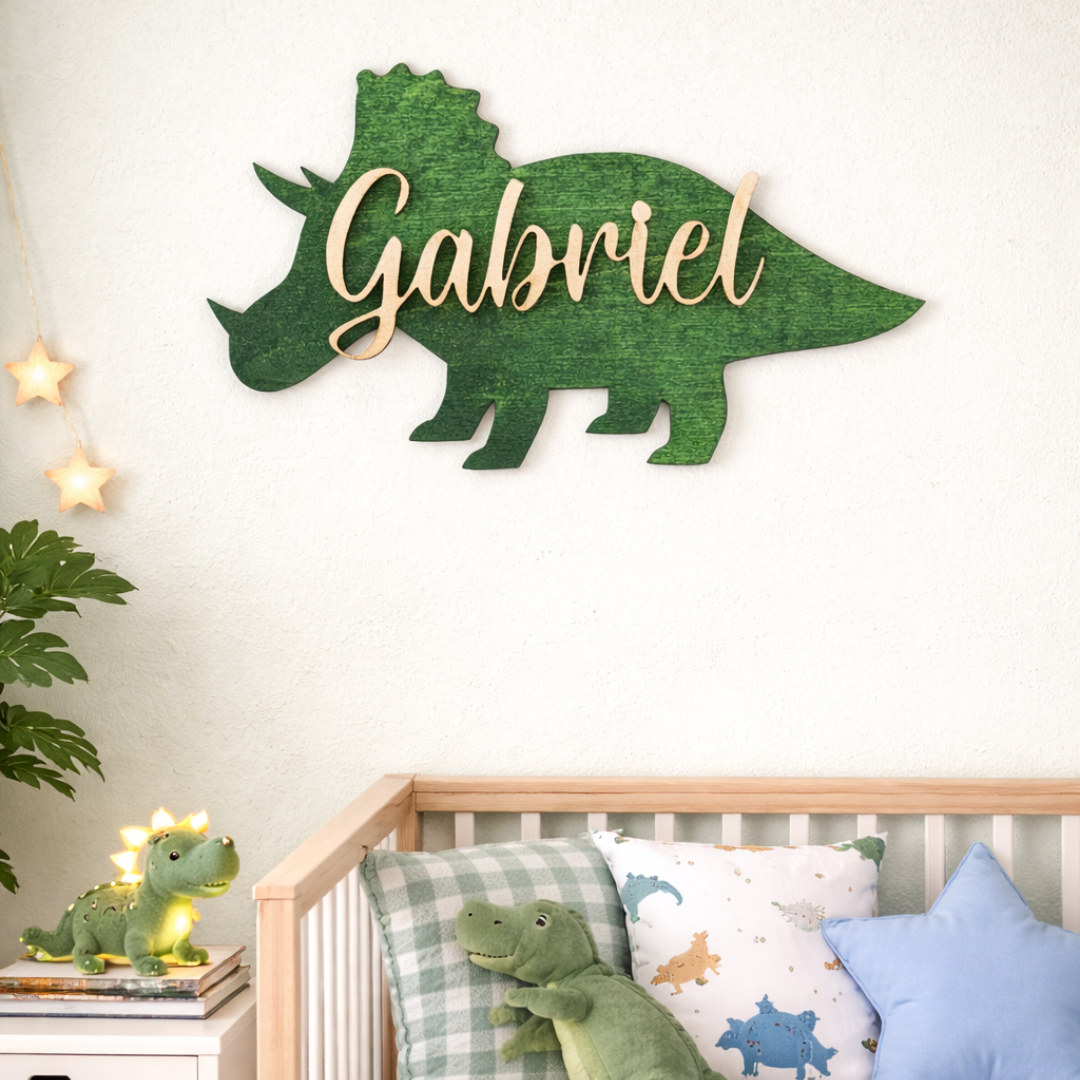 Prénom en bois dinosaure pour enfant
