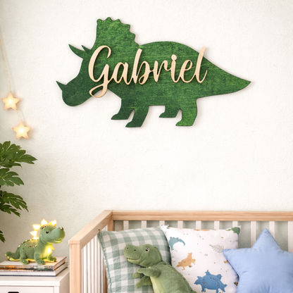 Prénom en bois dinosaure pour enfant