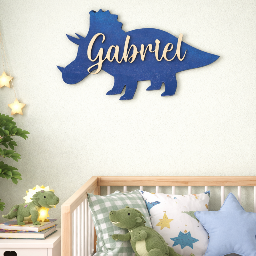 Prénom en bois dinosaure pour enfant