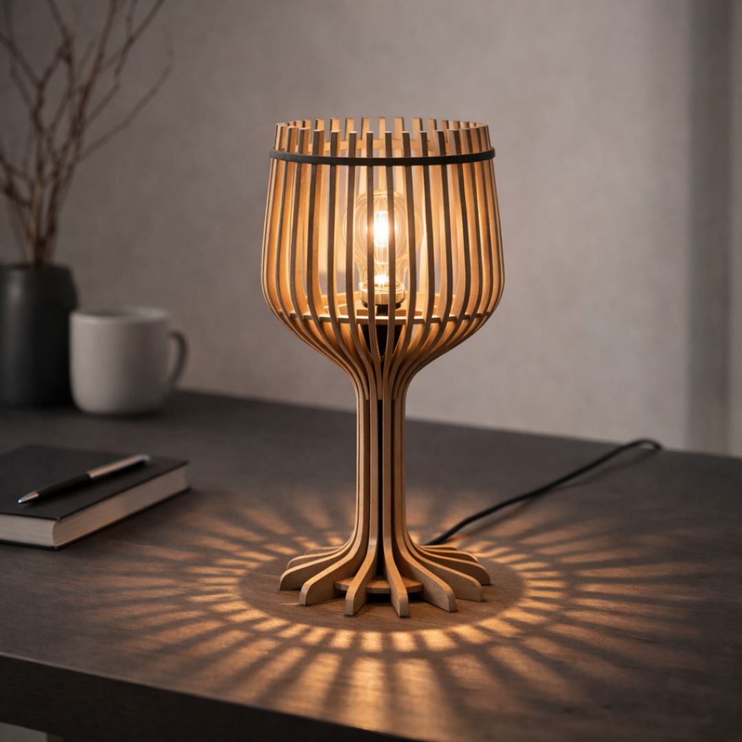 Lampe En Bois Verre A Vin - Mobju