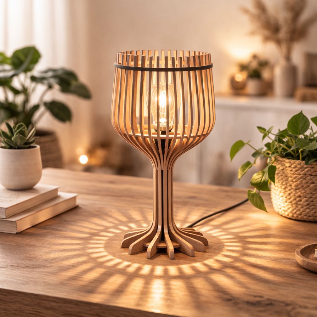 Lampe En Bois Verre A Vin - Mobju