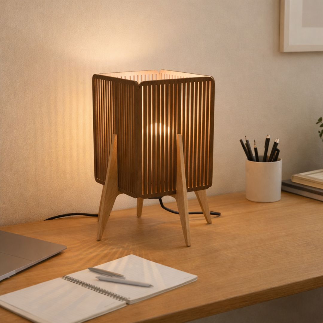 lampe en bois cube
