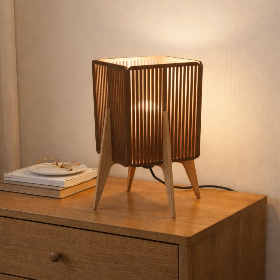 lampe de chevet en bois cube