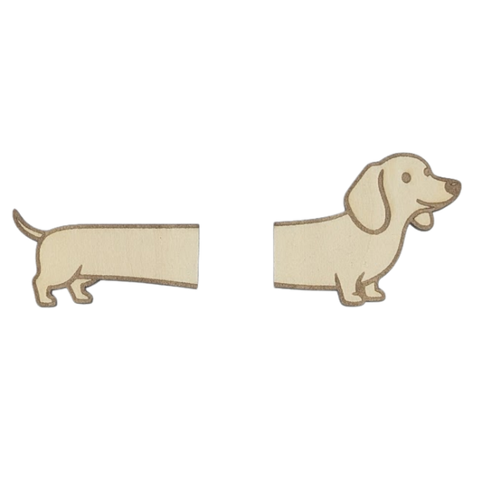 Aimant en bois humoristique teckel en deux parties