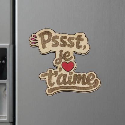 Aimant en bois pssst je t'aime - Mobju
