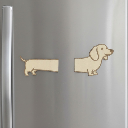 Aimant en bois humoristique teckel en deux parties - Mobju