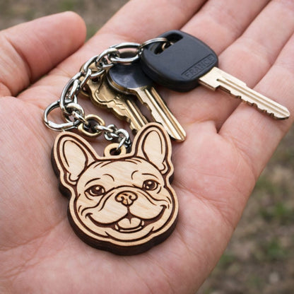 Porte Clés En Bois Bouledogue