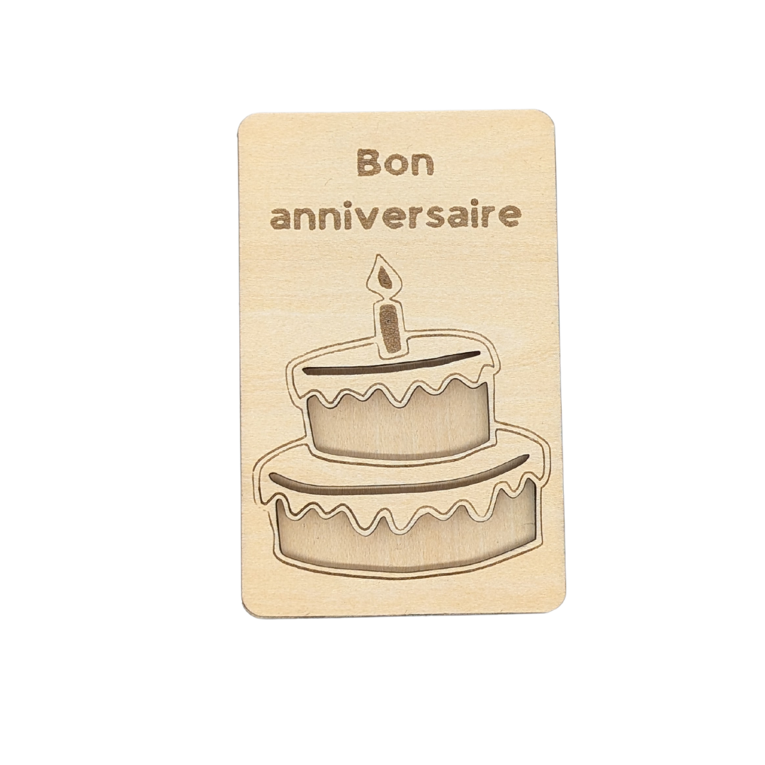 Porte carte cadeau en bois Bon Anniversaire - Mobju