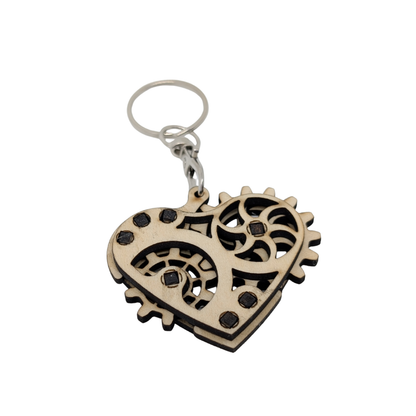 Porte Clés En Bois Coeur Mécanique - Mobju