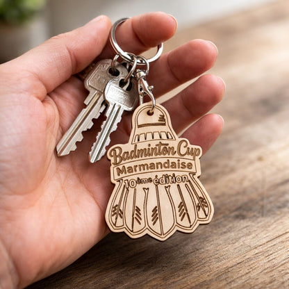Porte clés en bois badminton personnalisé