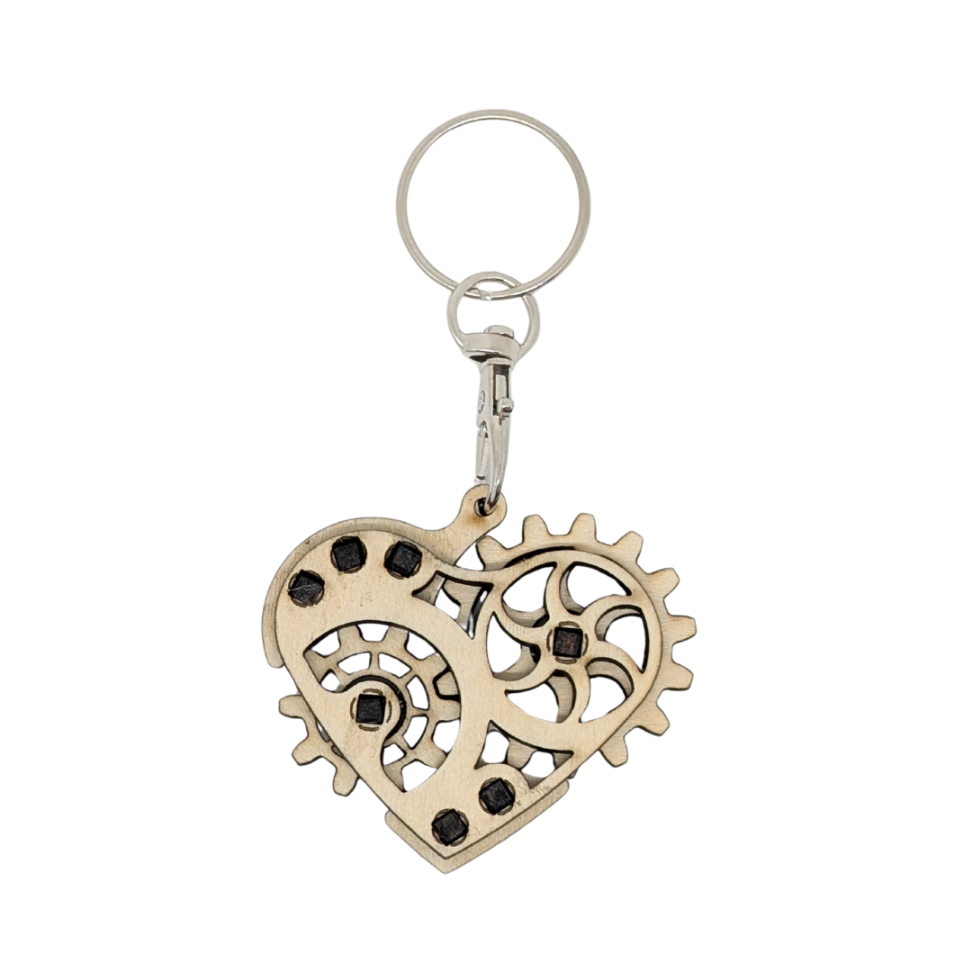 Porte Clés En Bois Coeur Mécanique - Mobju