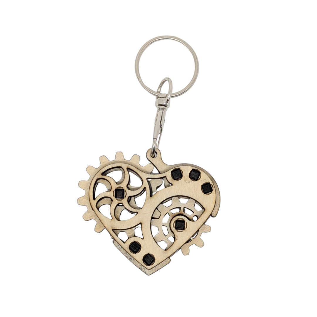 Porte Clés En Bois Coeur Mécanique - Mobju